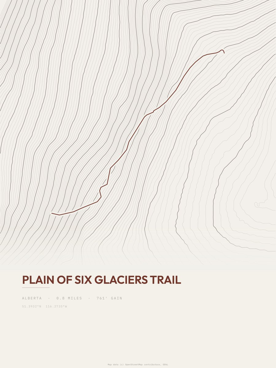 Plain of Six Glaciers Trail Topographic print