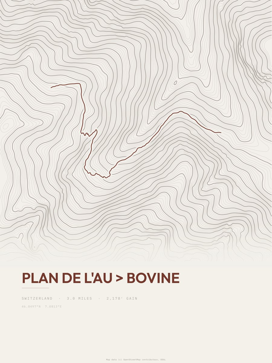 Plan de l'Au to Bovine topographic trail print
