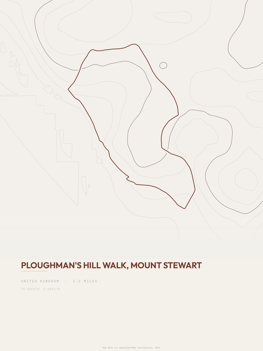 Ploughman's Hill Walk topographic trail print