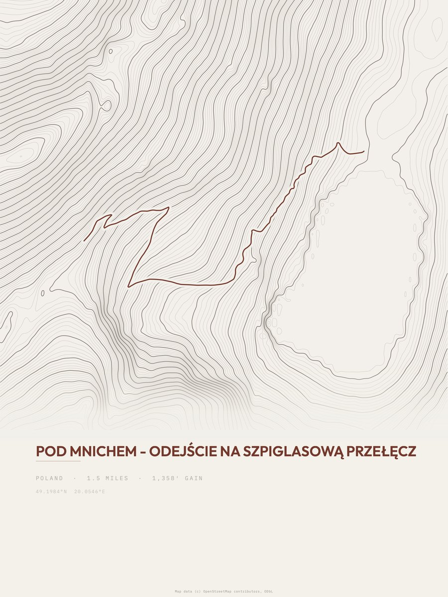 Odejście na Szpiglasową Przełęcz topographic trail print