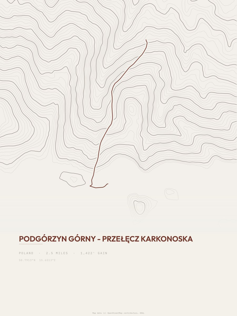 Przełęcz Karkonoska topographic trail print