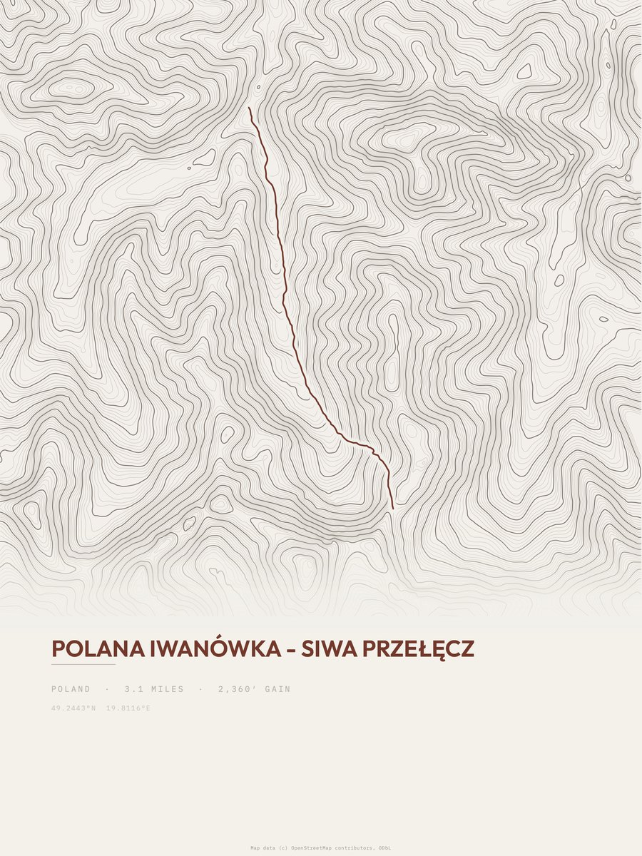 Polana Iwanówka - Siwa Przełęcz topographic trail print