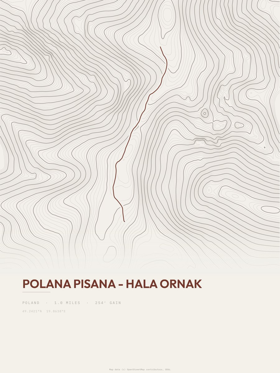 Polana Pisana - Hala Ornak topographic trail print