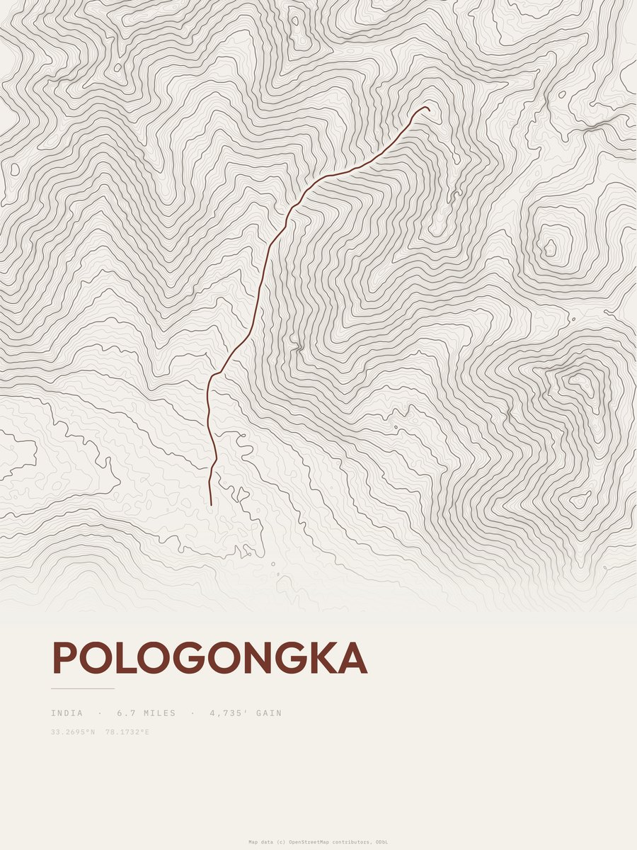 Pologongka topographic trail print