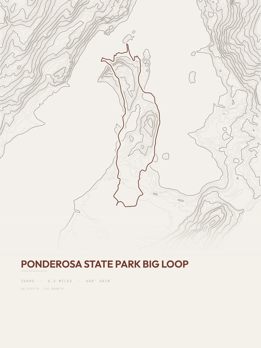 Ponderosa State Park Big Loop topographic trail print