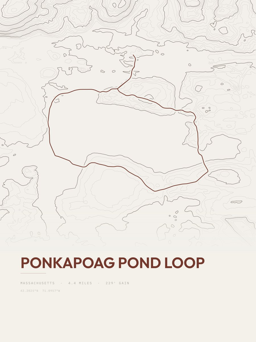 Ponkapoag Pond Loop topographic trail print