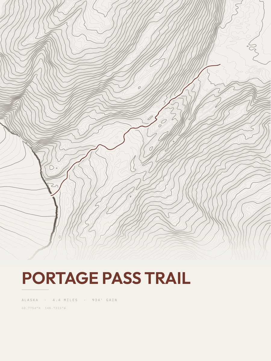 Portage Pass Trail Topographic print