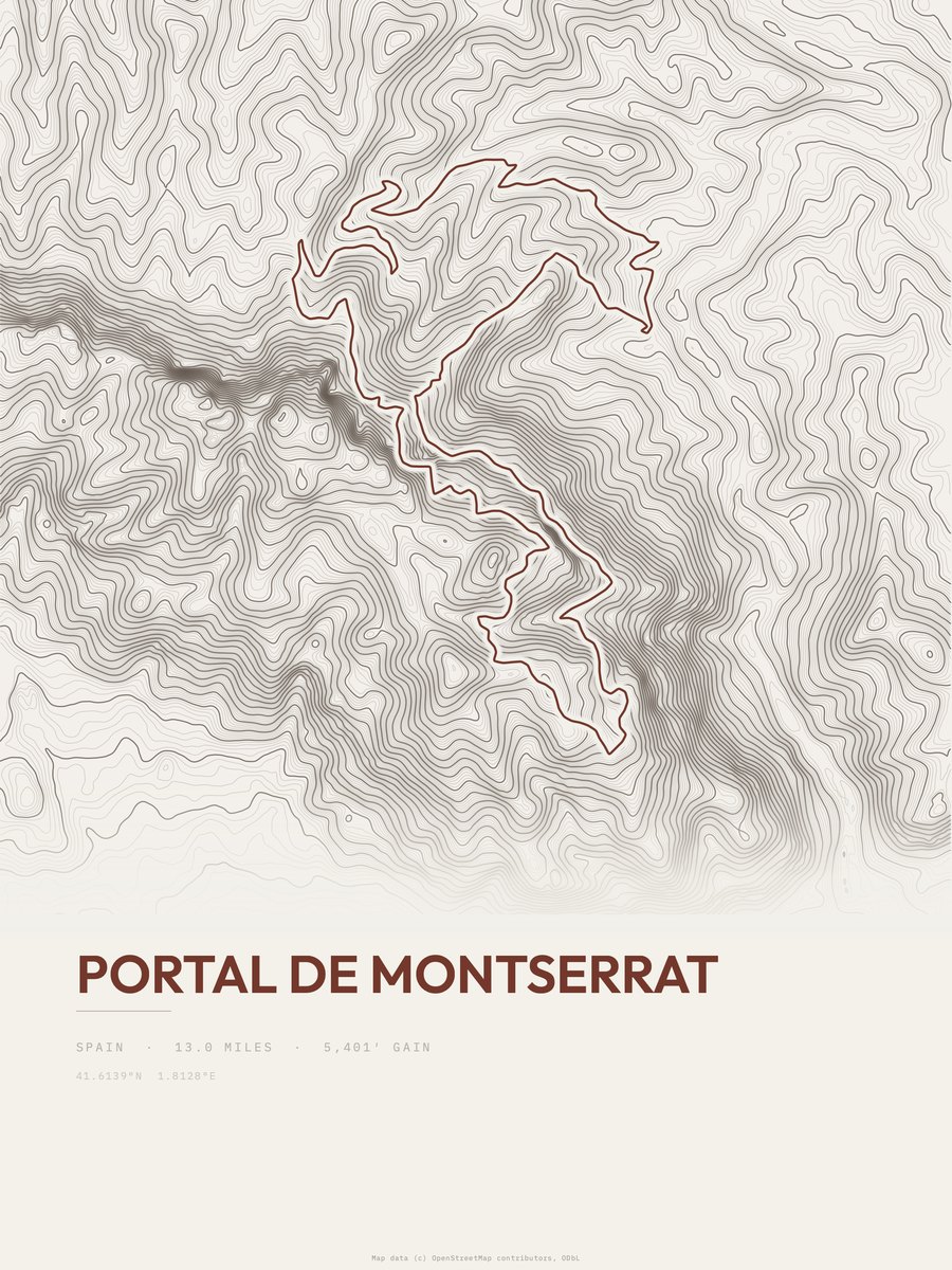Portal de Montserrat topographic trail print