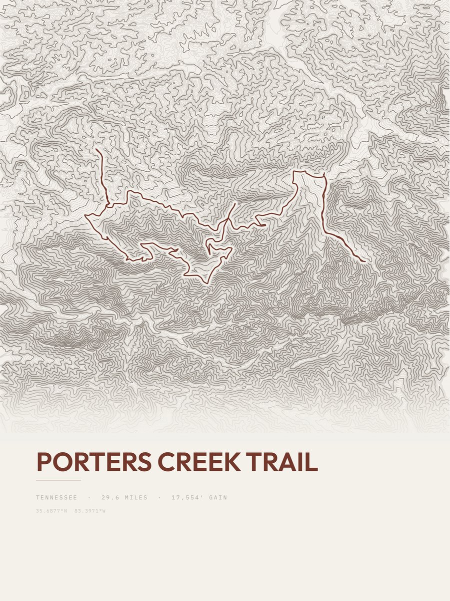 Porters Creek Trail topographic trail print