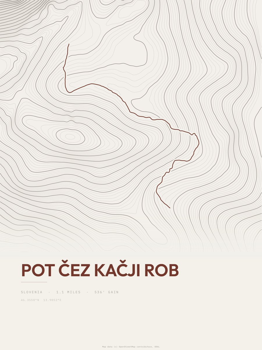 Pot čez Kačji rob topographic trail print