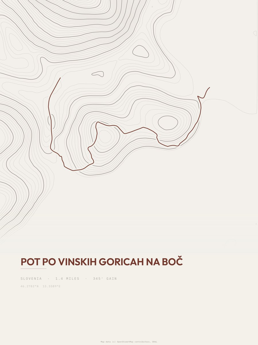 Pot po vinskih goricah na Boč topographic trail print