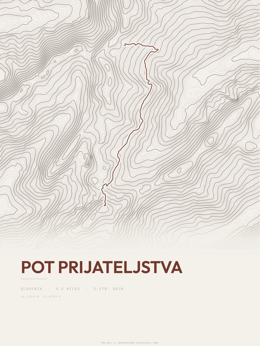 Pot prijateljstva topographic trail print