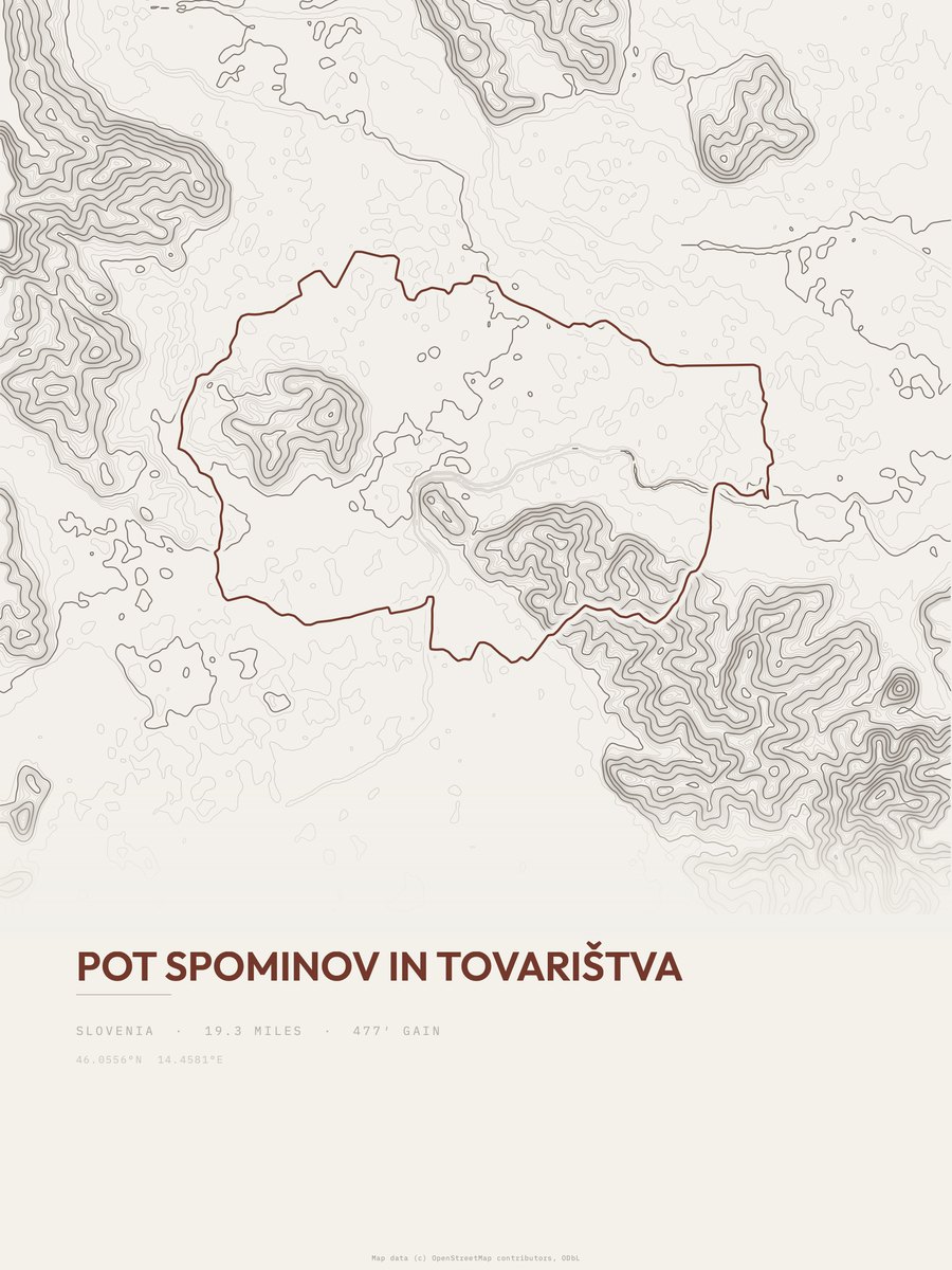 Pot spominov in tovarištva topographic trail print