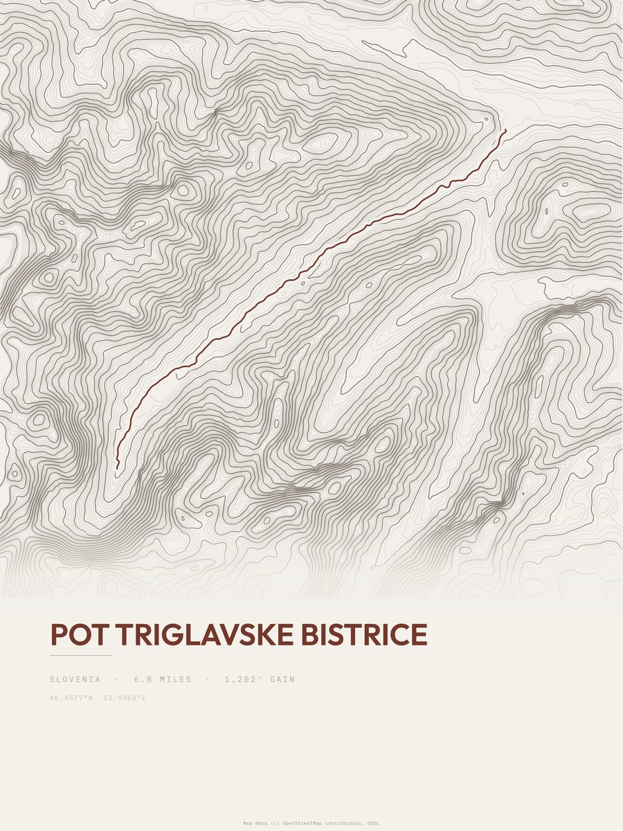 Pot Triglavske Bistrice topographic trail print