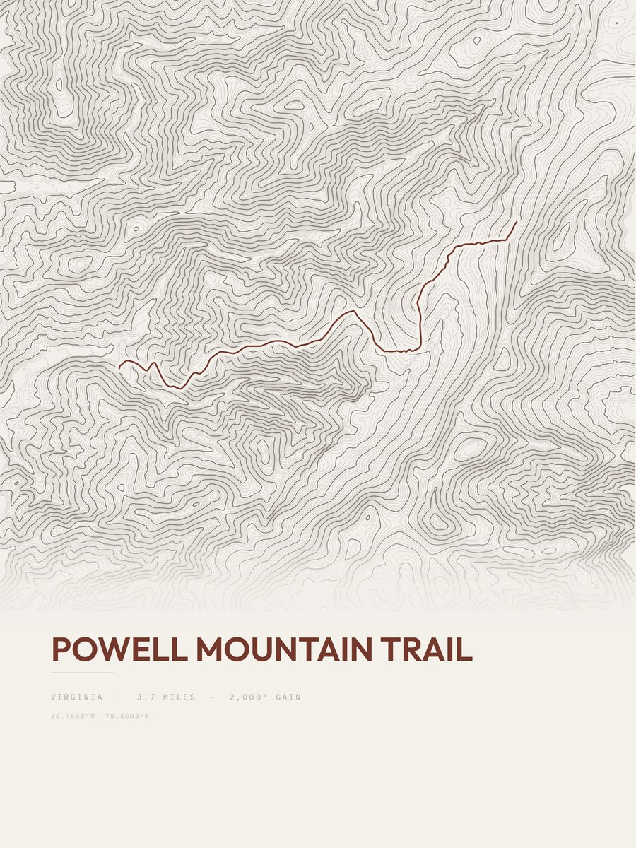 Powell Mountain Trail topographic trail print