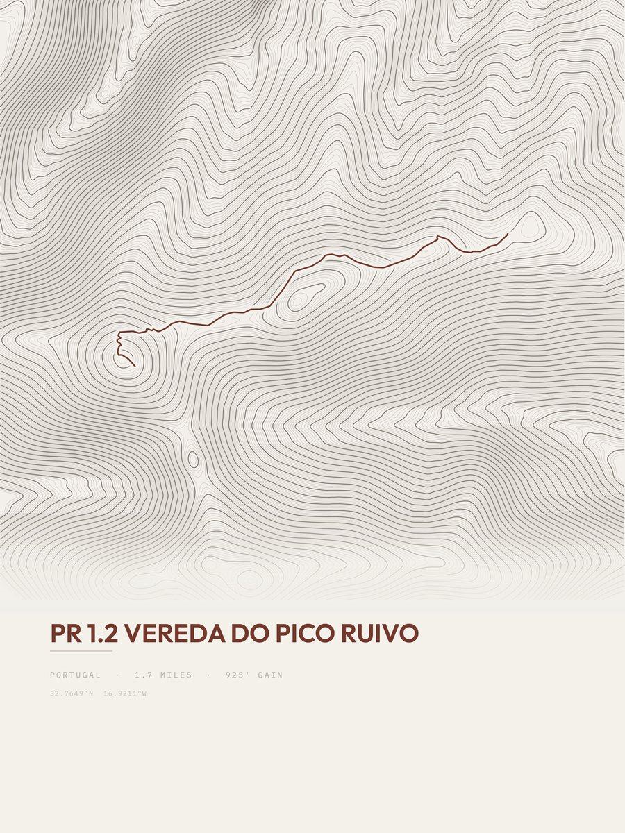 PR 1.2 Vereda do Pico Ruivo topographic trail print