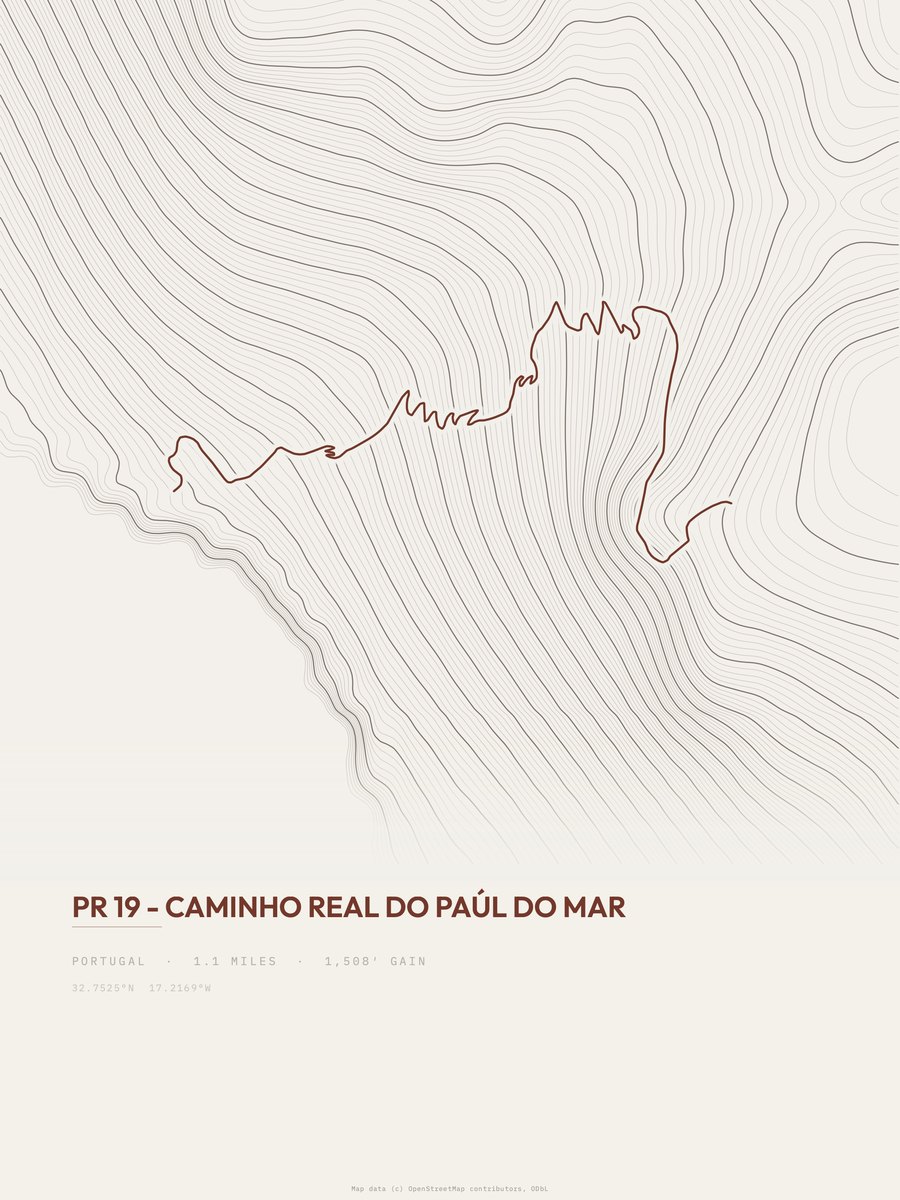 Caminho Real do Paúl do Mar topographic trail print