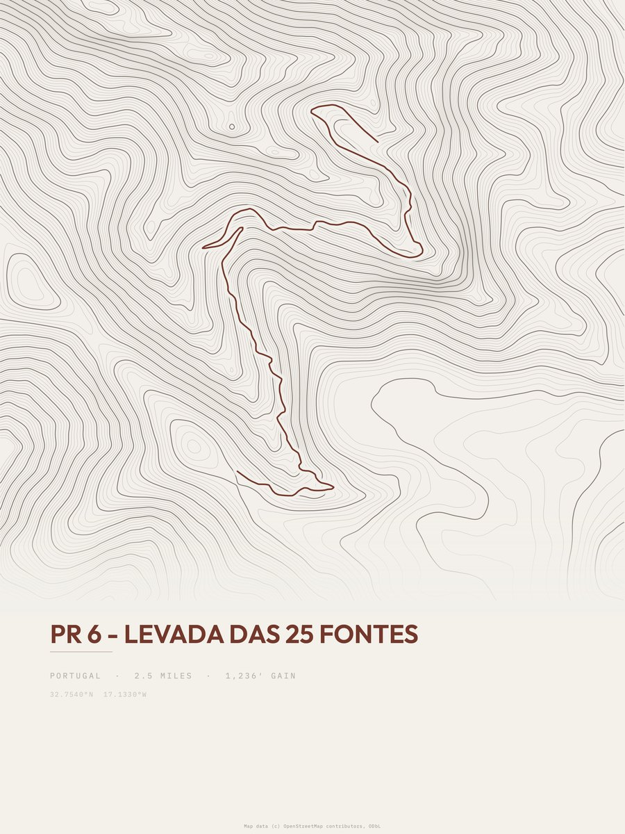Levada das 25 Fontes topographic trail print