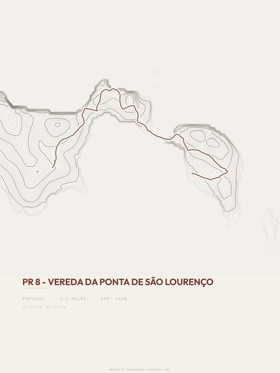 Vereda da Ponta de São Lourenço topographic trail print