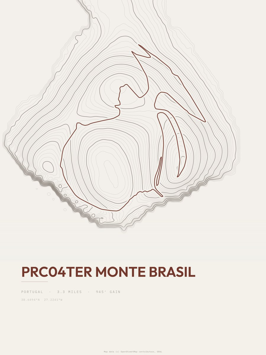 Monte Brasil topographic trail print