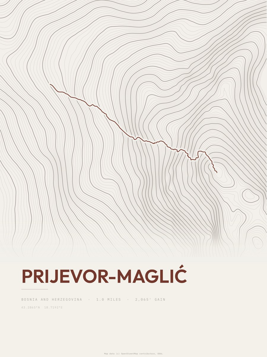 Prijevor-Maglić topographic trail print