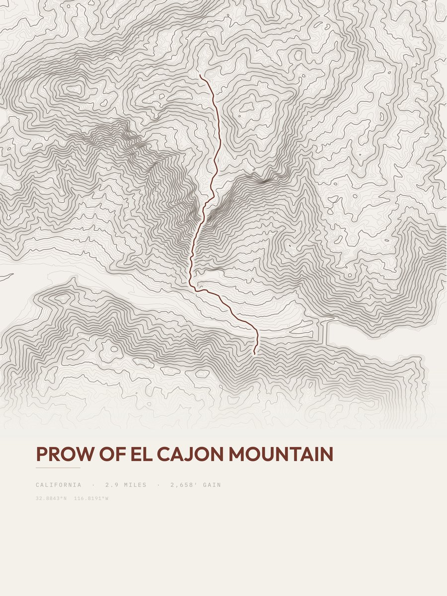 Prow of El Cajon Mountain Topographic print