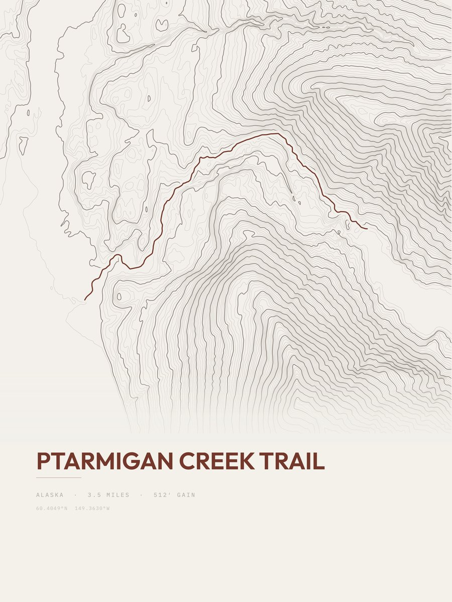 Ptarmigan Creek Trail topographic trail print