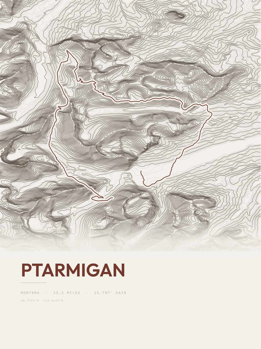 Ptarmigan topographic trail print