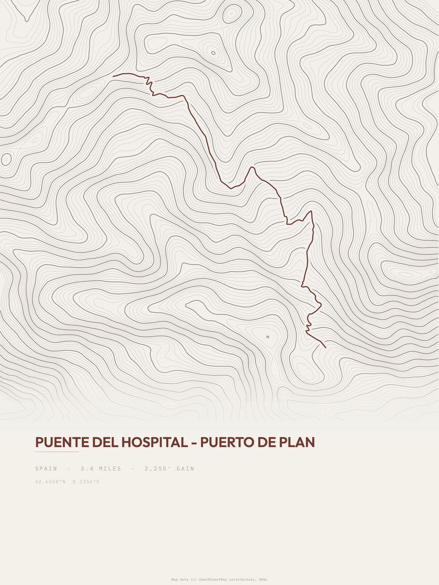 Puerto de Plan topographic trail print