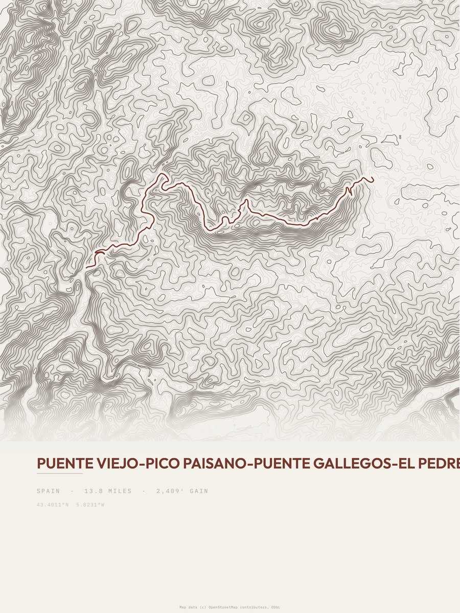 San Pedro de Nora topographic trail print