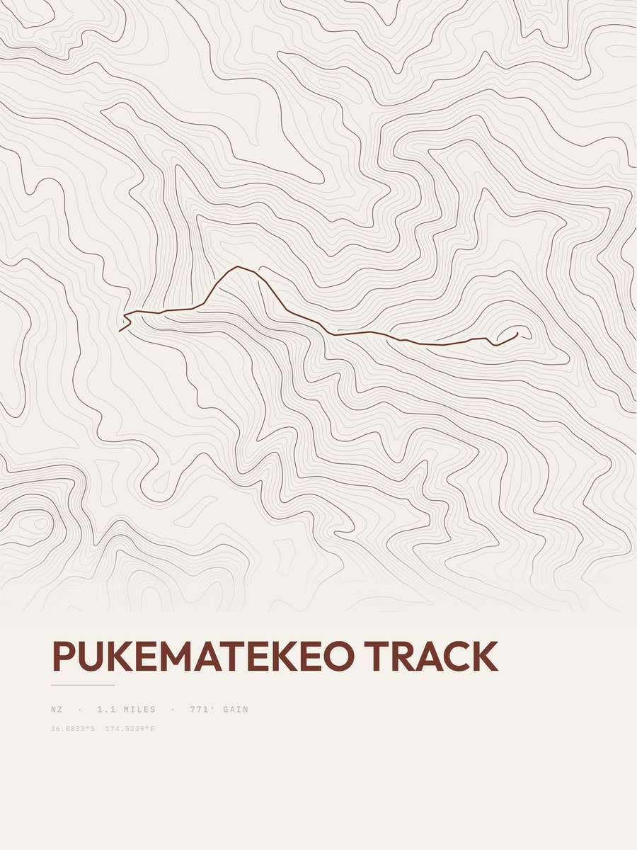 Pukematekeo Track topographic trail print
