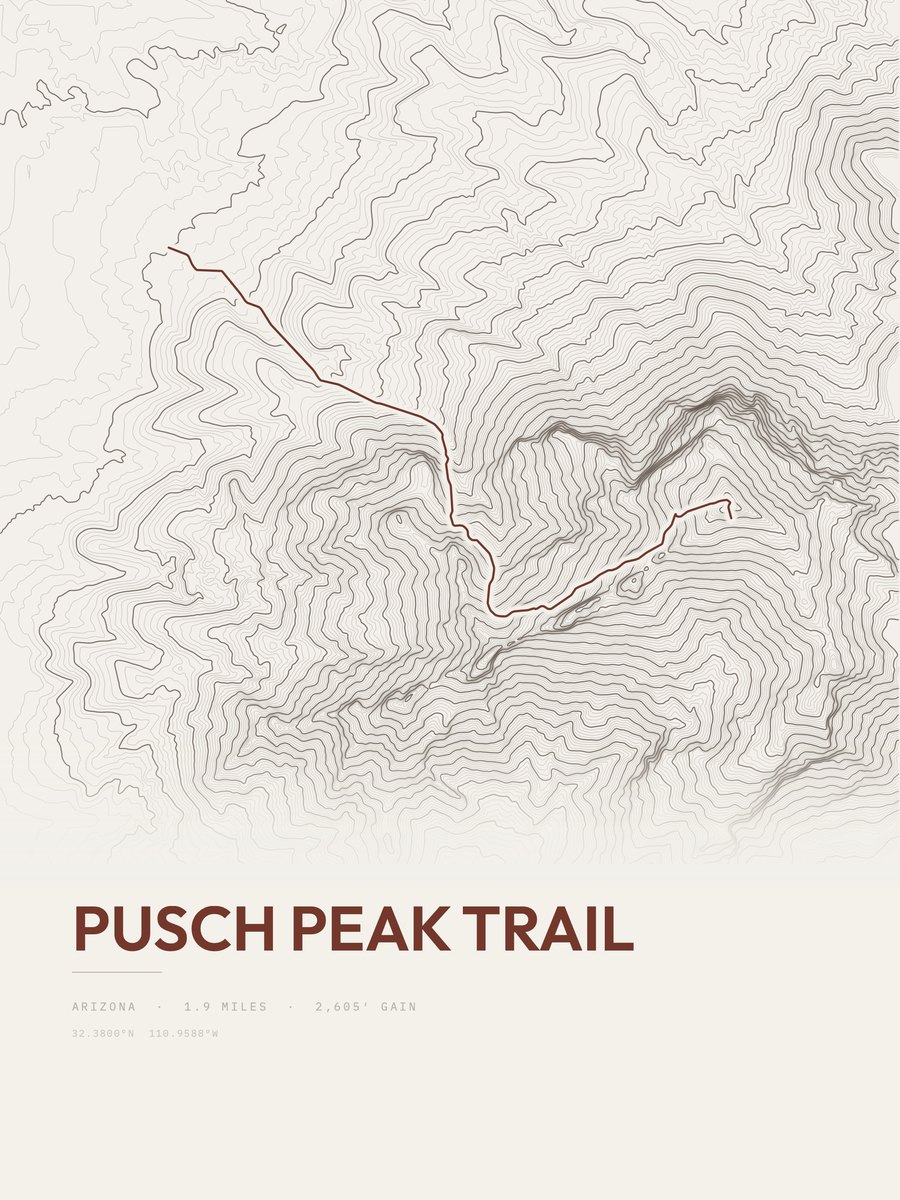 Pusch Peak Trail topographic trail print
