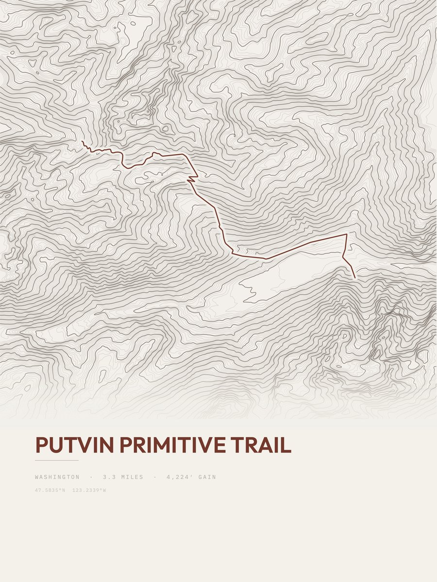 Putvin Primitive Trail topographic trail print
