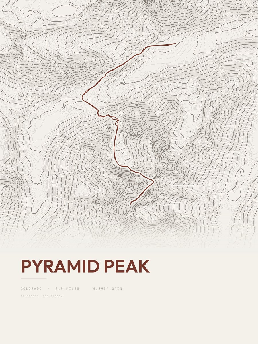 Pyramid Peak topographic trail print