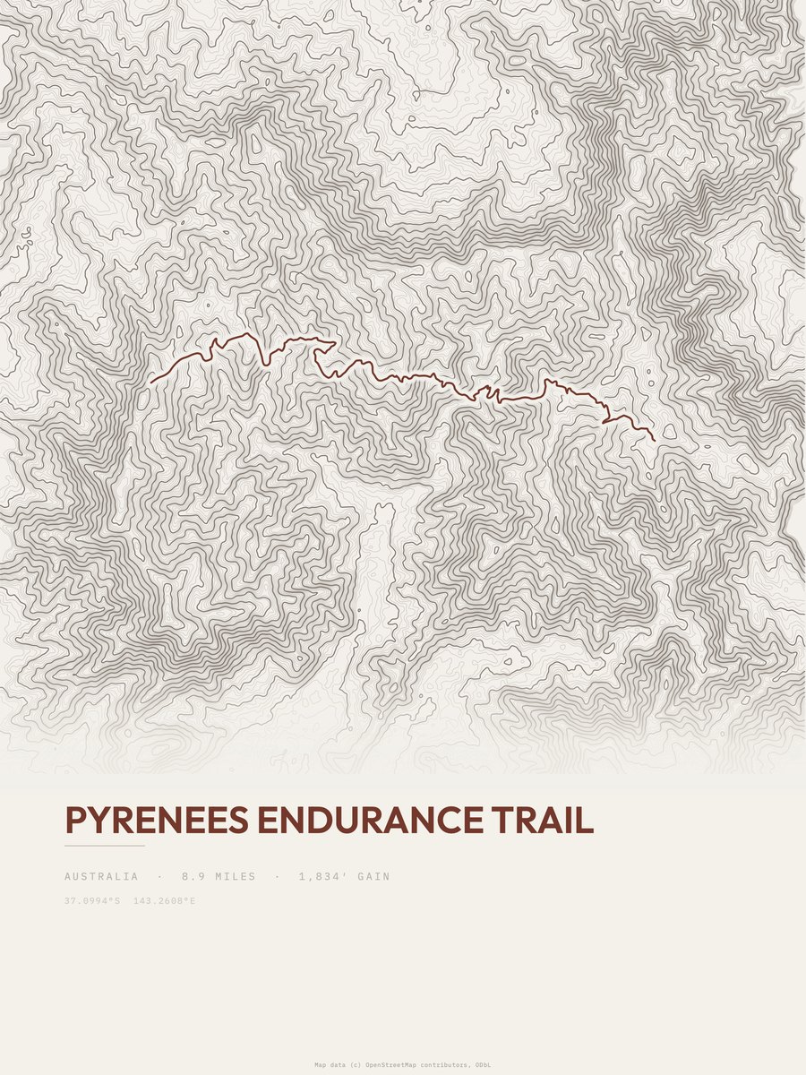 Pyrenees Endurance Trail topographic trail print