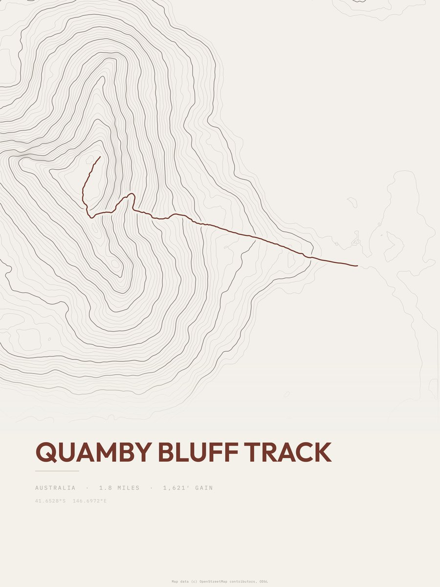 Quamby Bluff Track Topographic print