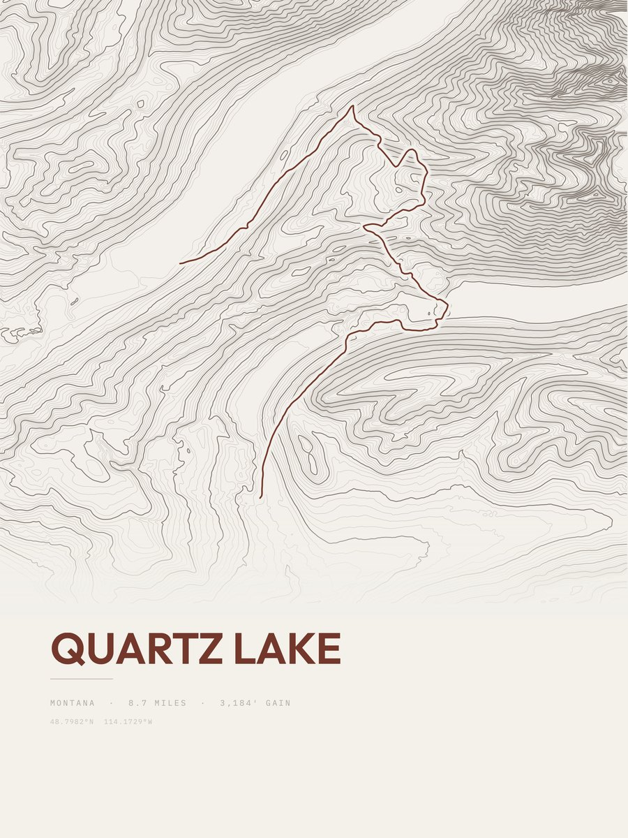 Quartz Lake topographic trail print