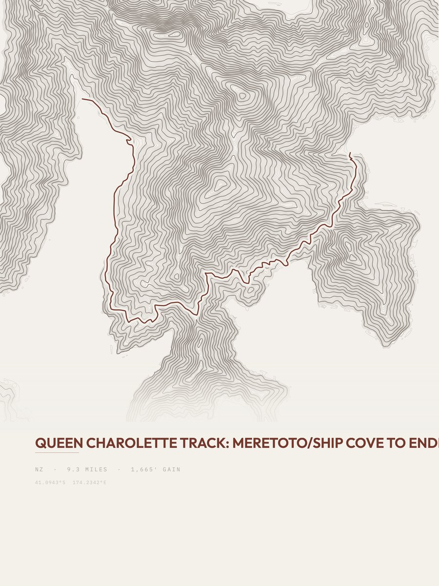 Queen Charolette Track topographic trail print