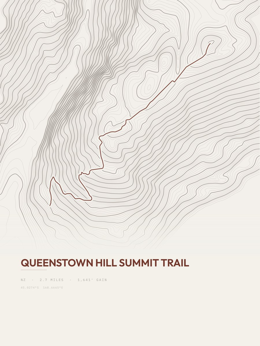 Queenstown Hill Summit Trail topographic trail print