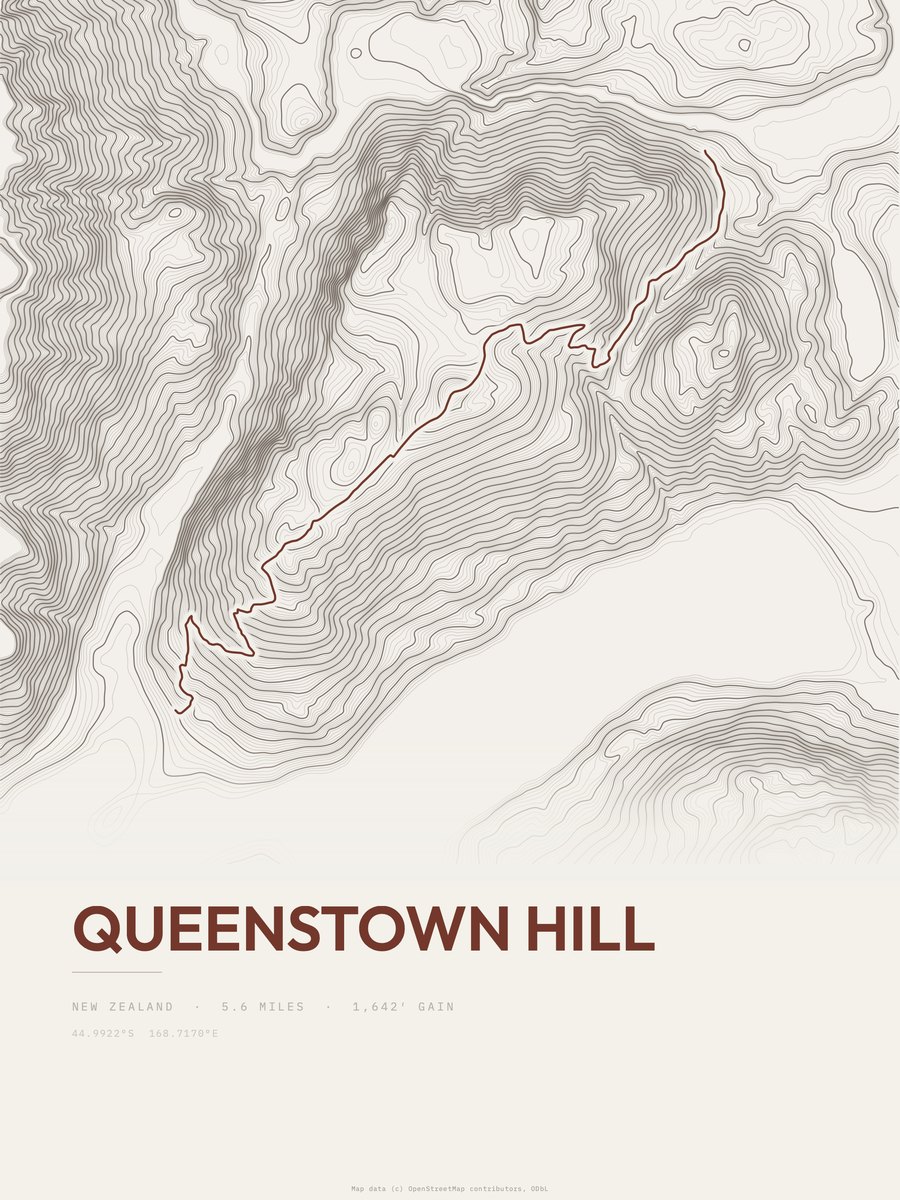 Queenstown Hill topographic trail print