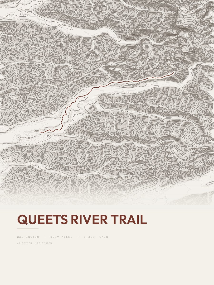Queets River Trail topographic trail print