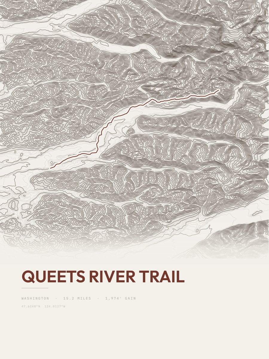 Queets River Trail topographic trail print