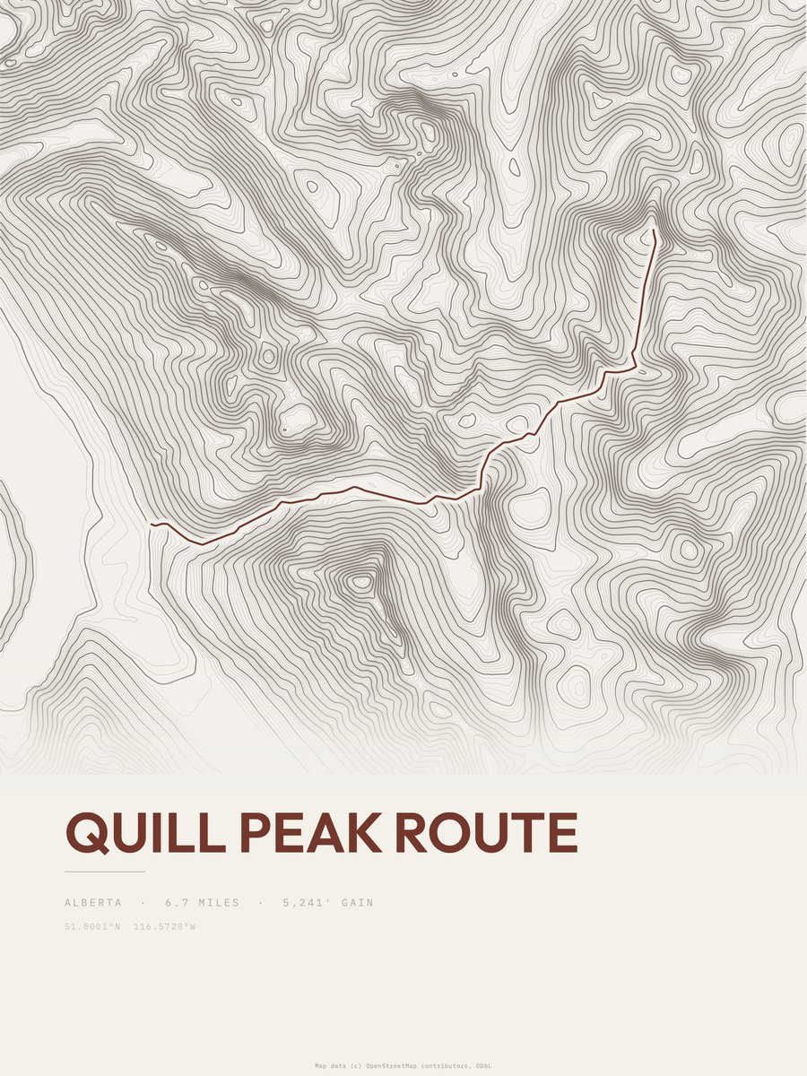 Quill Peak Route topographic trail print