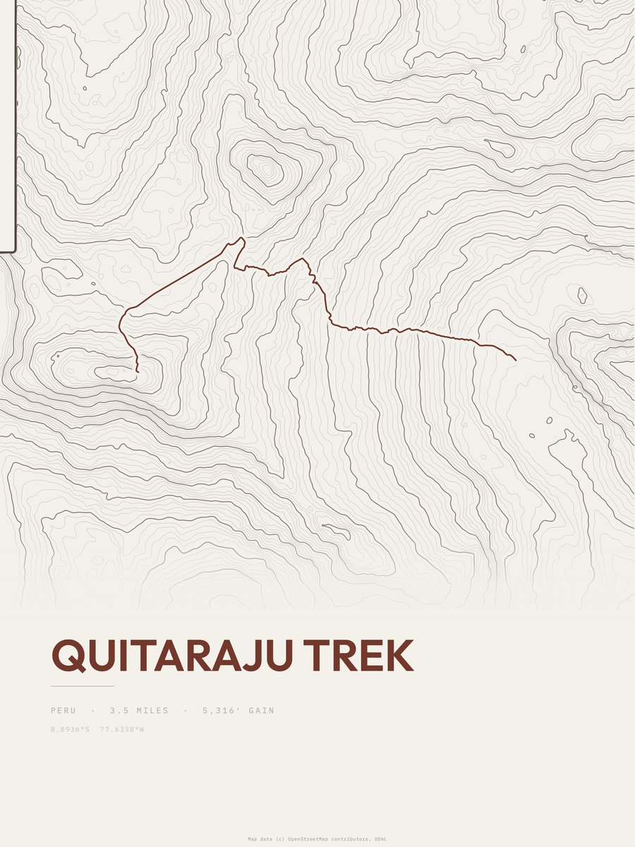 Quitaraju Trek topographic trail print