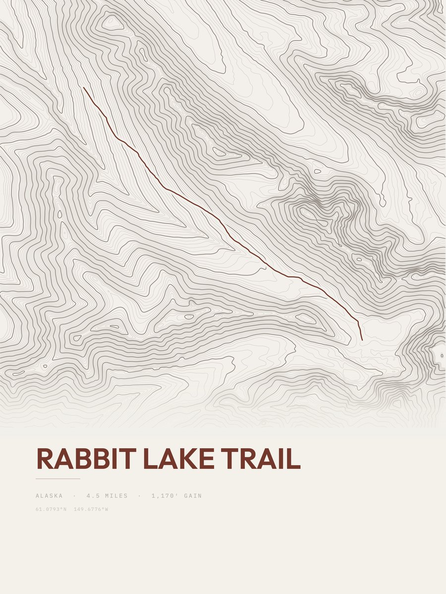 Rabbit Lake Trail topographic trail print