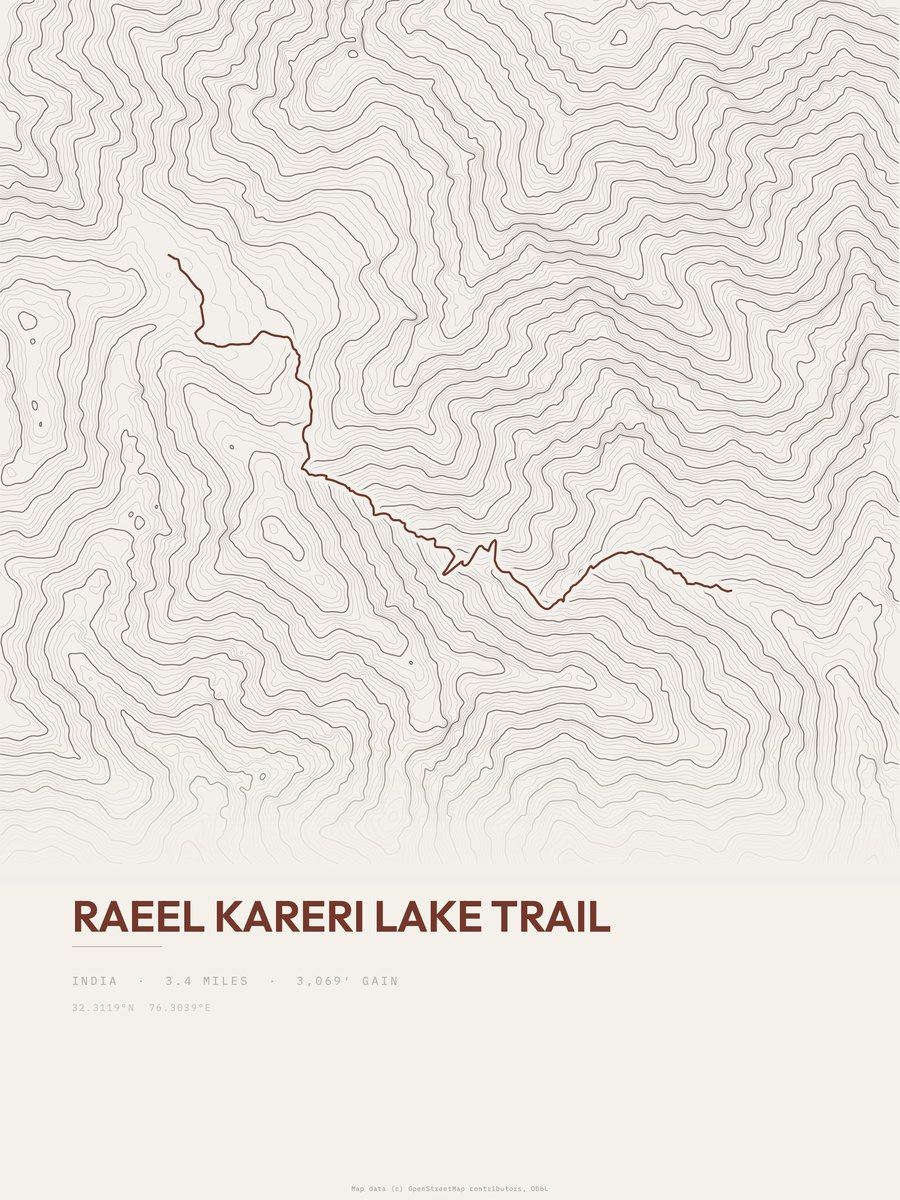 Raeel Kareri Lake Trail topographic trail print