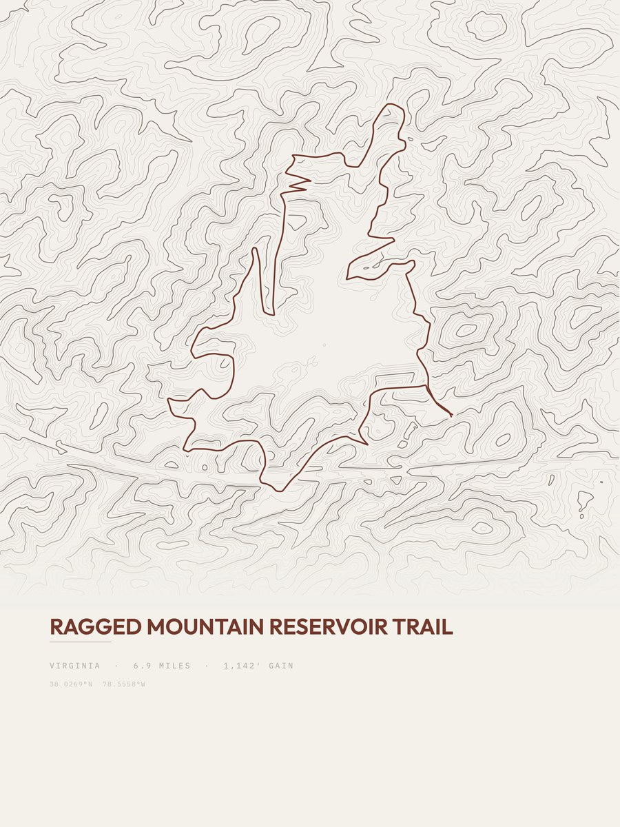 Ragged Mountain Reservoir Trail Topographic print