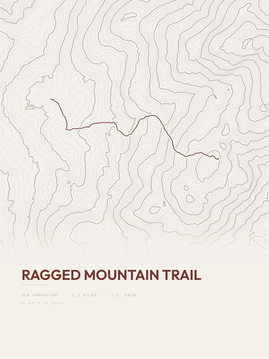 Ragged Mountain Trail Topographic print