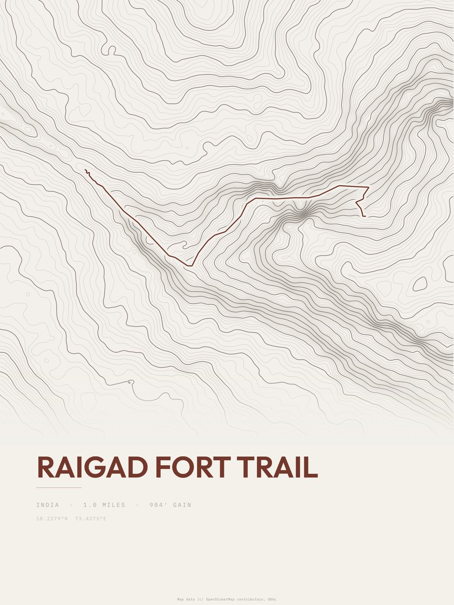 Raigad Fort Trail topographic trail print