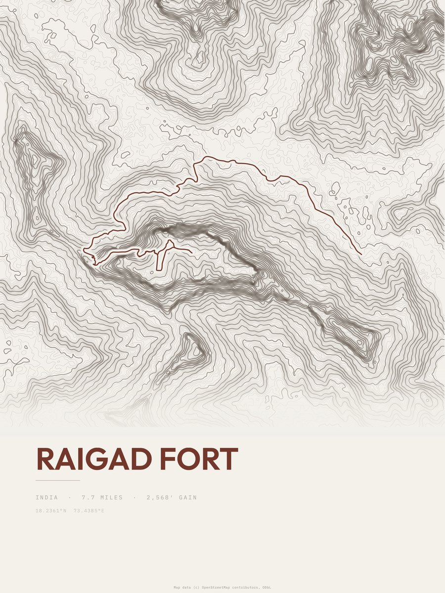 Raigad Fort topographic trail print